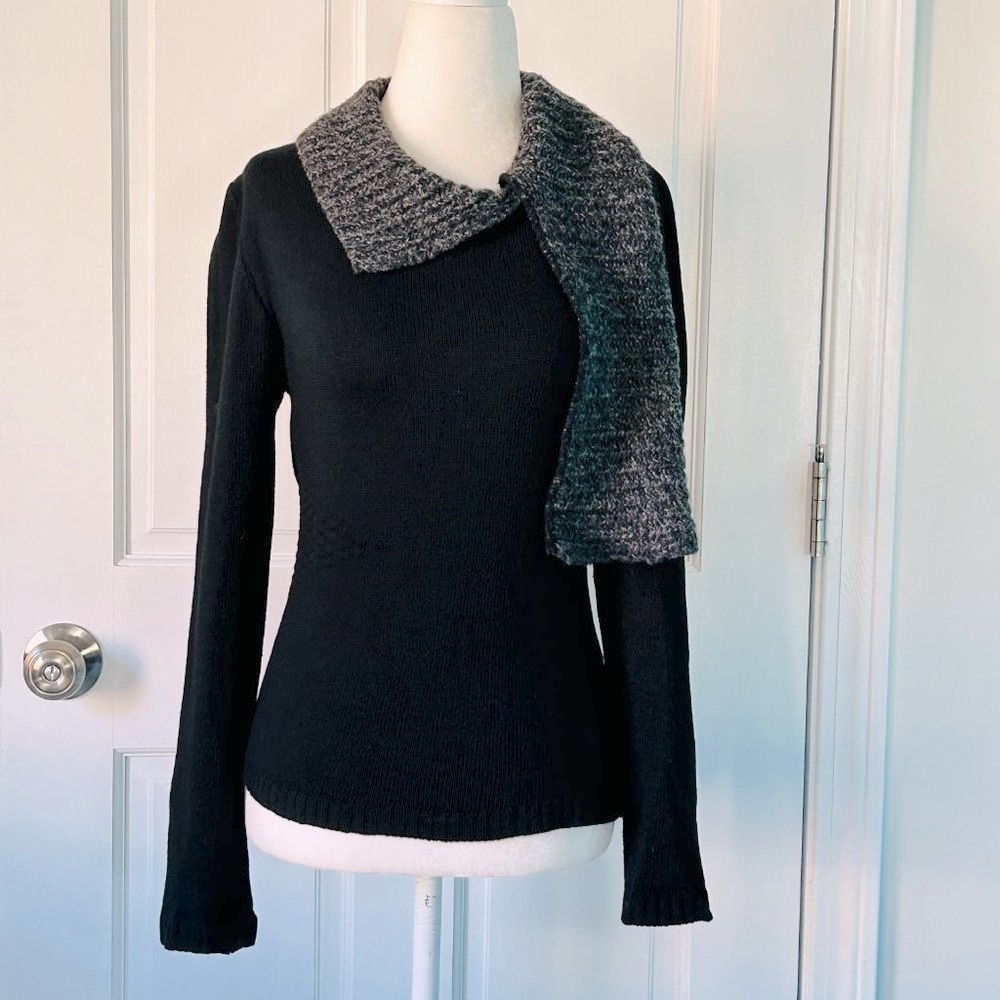 Milly cashmere blend asymmetrical scarf/collar pullover sweater (size S)